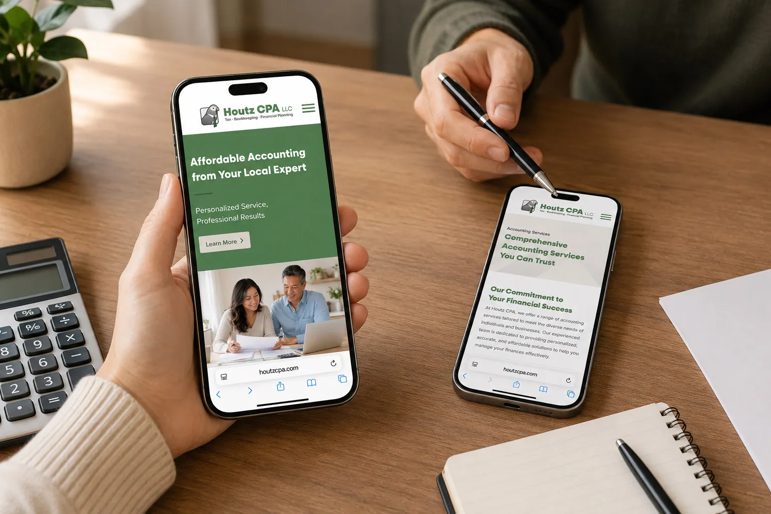 Houtz CPA mobile website displayed on two phones