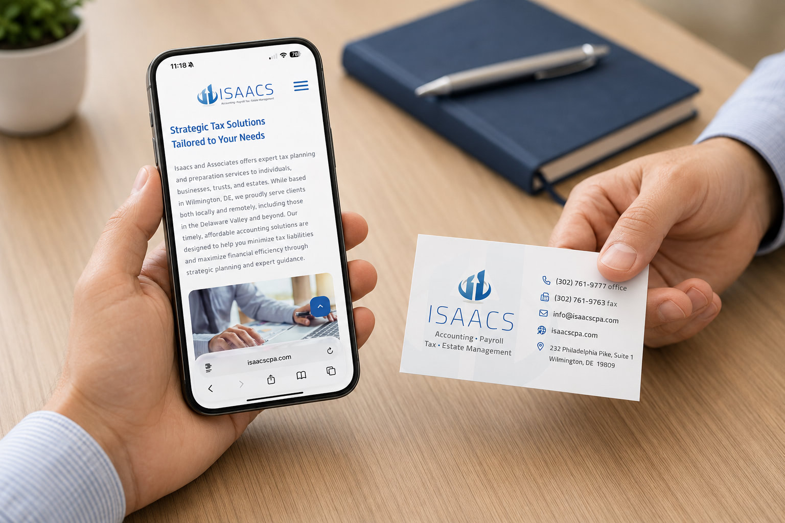 Isaacs and Associates CPA mobile website mockup in Wilmington, Delaware
